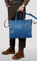 Handcrafted Full Grain Leather Briefcase with Floral Embossing, Vintage Laptop Tote Bag for Men & Women | Fits 16" Laptop | Leather Shoulder & Crossbody Work Bag or Weekend & Overnight Bags