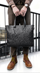 Handcrafted Full Grain Leather Briefcase with Floral Embossing, Vintage Laptop Tote Bag for Men & Women | Fits 16" Laptop | Leather Shoulder & Crossbody Work Bag or Weekend & Overnight Bags