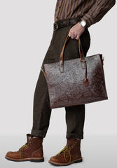 Handcrafted Full Grain Leather Briefcase with Floral Embossing, Vintage Laptop Tote Bag for Men & Women | Fits 16" Laptop | Leather Shoulder & Crossbody Work Bag or Weekend & Overnight Bags