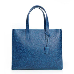 Handcrafted Full Grain Leather Briefcase with Floral Embossing, Vintage Laptop Tote Bag for Men & Women | Fits 16" Laptop | Leather Shoulder & Crossbody Work Bag or Weekend & Overnight Bags