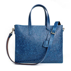 Handcrafted Full Grain Leather Briefcase with Floral Embossing, Vintage Laptop Tote Bag for Men & Women | Fits 16" Laptop | Leather Shoulder & Crossbody Work Bag or Weekend & Overnight Bags