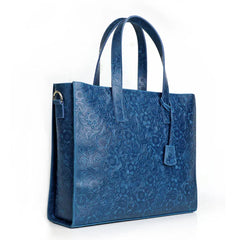 Handcrafted Full Grain Leather Briefcase with Floral Embossing, Vintage Laptop Tote Bag for Men & Women | Fits 16" Laptop | Leather Shoulder & Crossbody Work Bag or Weekend & Overnight Bags