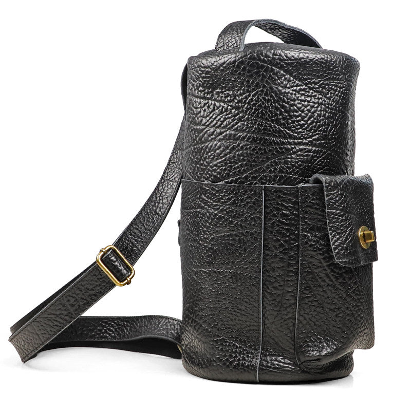Handcrafted Full Grain Leather Round Barrel Bag | Men's Vintage Motorcycle Crossbody Sling Bag