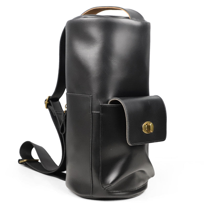 Handcrafted Full Grain Leather Round Barrel Bag | Men's Vintage Motorcycle Crossbody Sling Bag