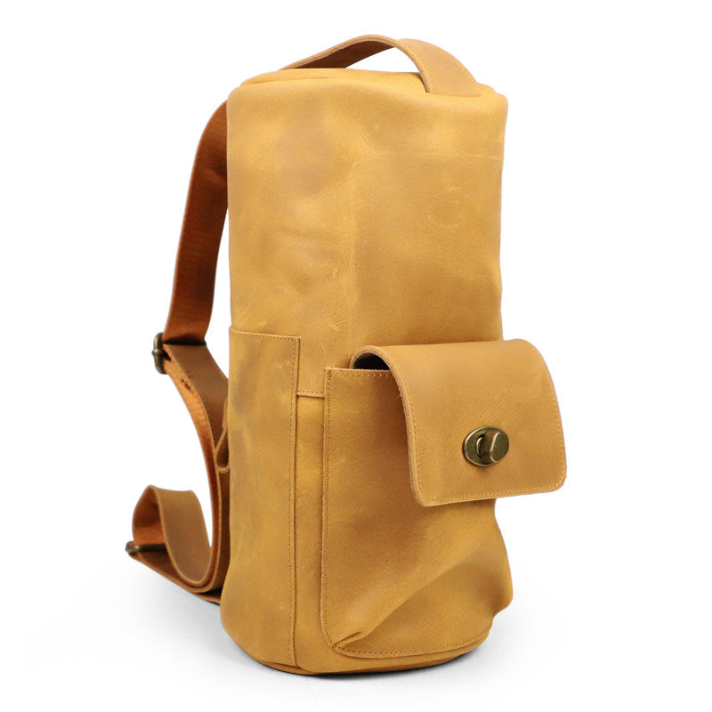 Handcrafted Full Grain Leather Round Barrel Bag | Men's Vintage Motorcycle Crossbody Sling Bag