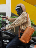 Handcrafted Full Grain Leather Round Barrel Bag | Men's Vintage Motorcycle Crossbody Sling Bag