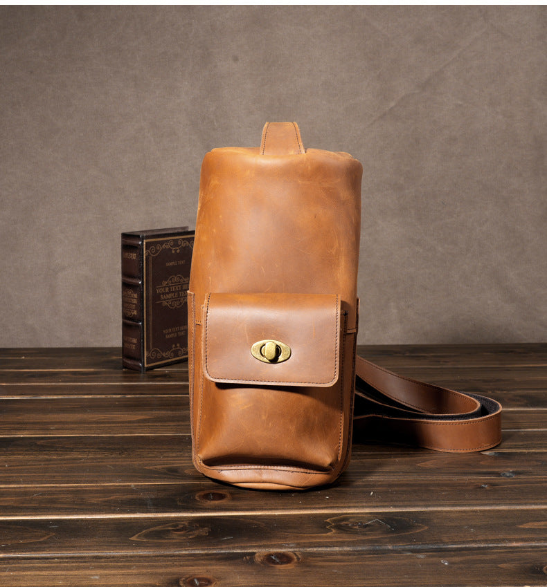 Handcrafted Full Grain Leather Round Barrel Bag | Men's Vintage Motorcycle Crossbody Sling Bag