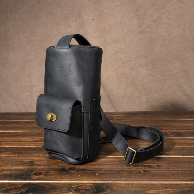 Handcrafted Full Grain Leather Round Barrel Bag | Men's Vintage Motorcycle Crossbody Sling Bag