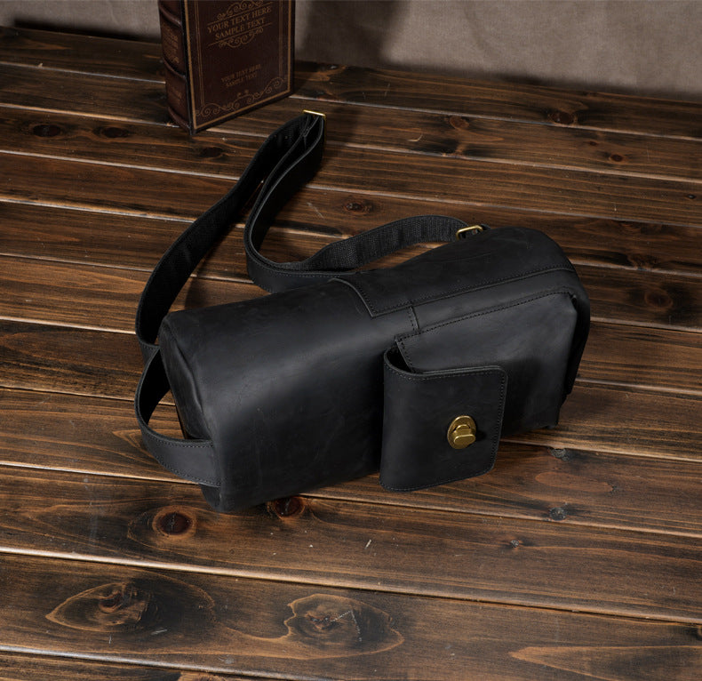 Handcrafted Full Grain Leather Round Barrel Bag | Men's Vintage Motorcycle Crossbody Sling Bag