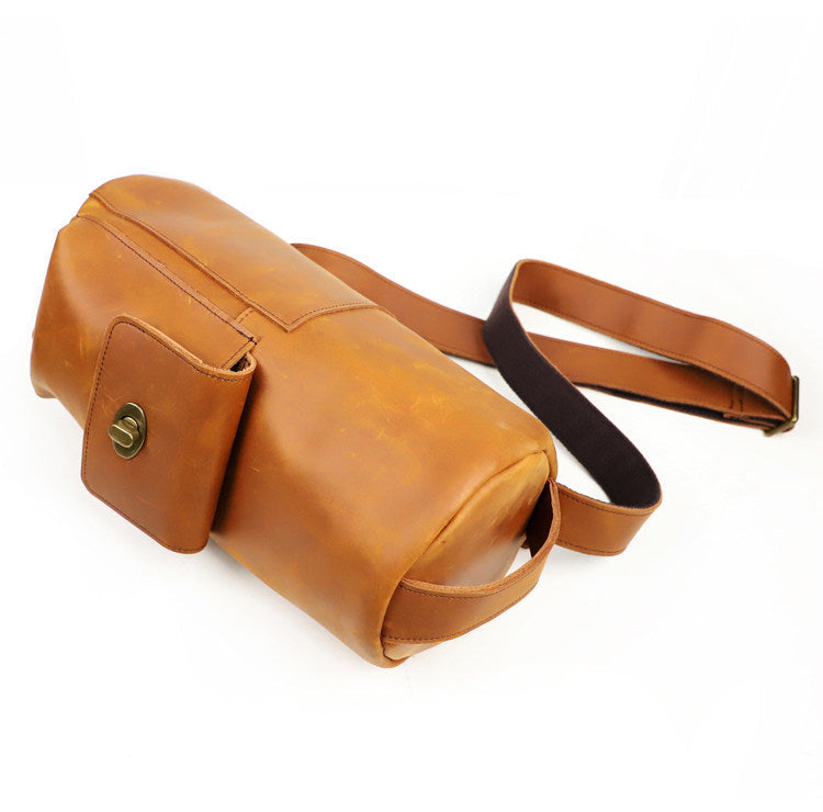Handcrafted Full Grain Leather Round Barrel Bag | Men's Vintage Motorcycle Crossbody Sling Bag