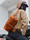 Handcrafted Full Grain Leather Round Barrel Bag | Men's Vintage Motorcycle Crossbody Sling Bag