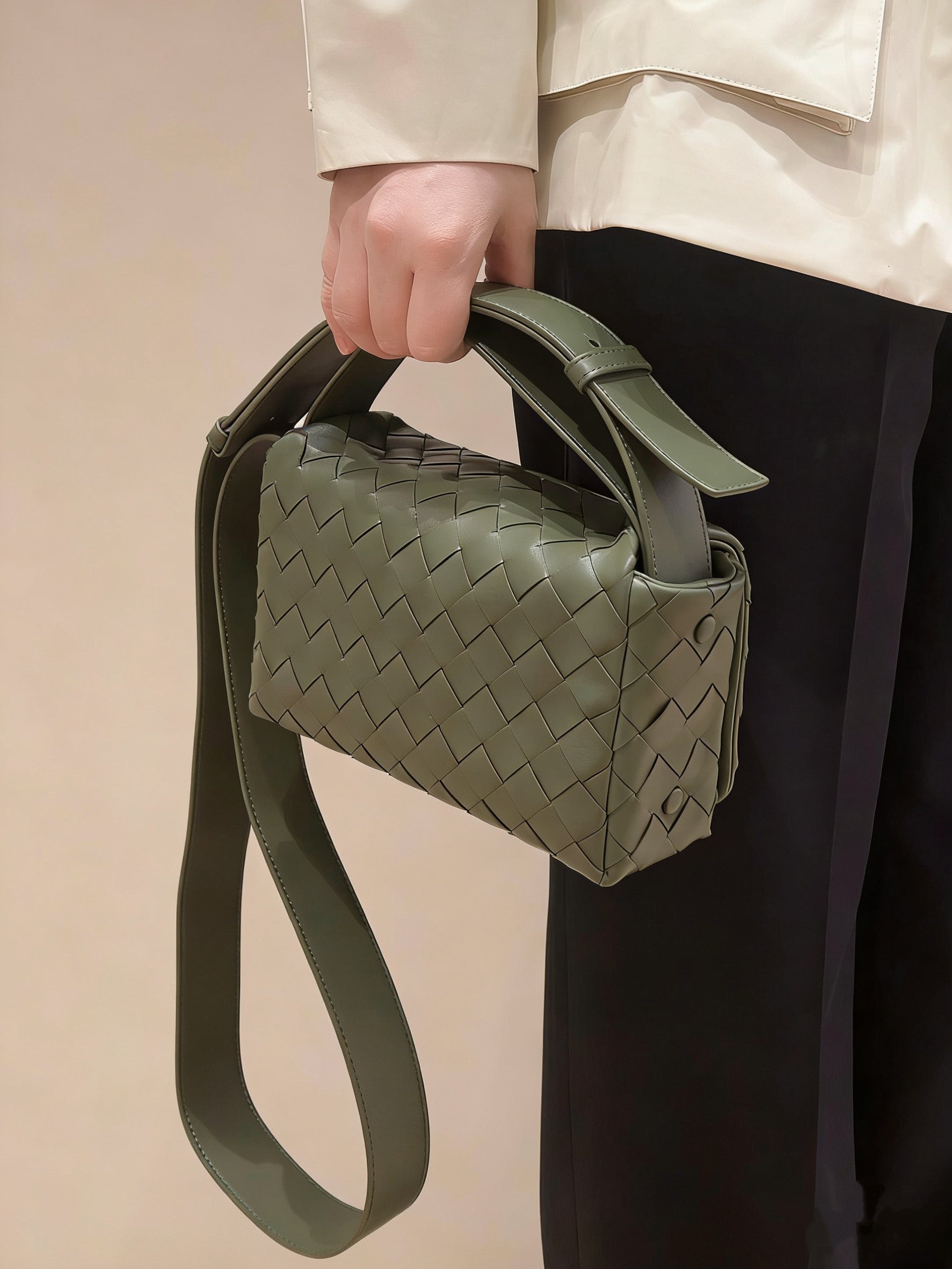 Handcrafted Intrecciato Mini Bag with Flap, Designer Weaven Calfskin Leather Crossbody & Top Handle Box Bag