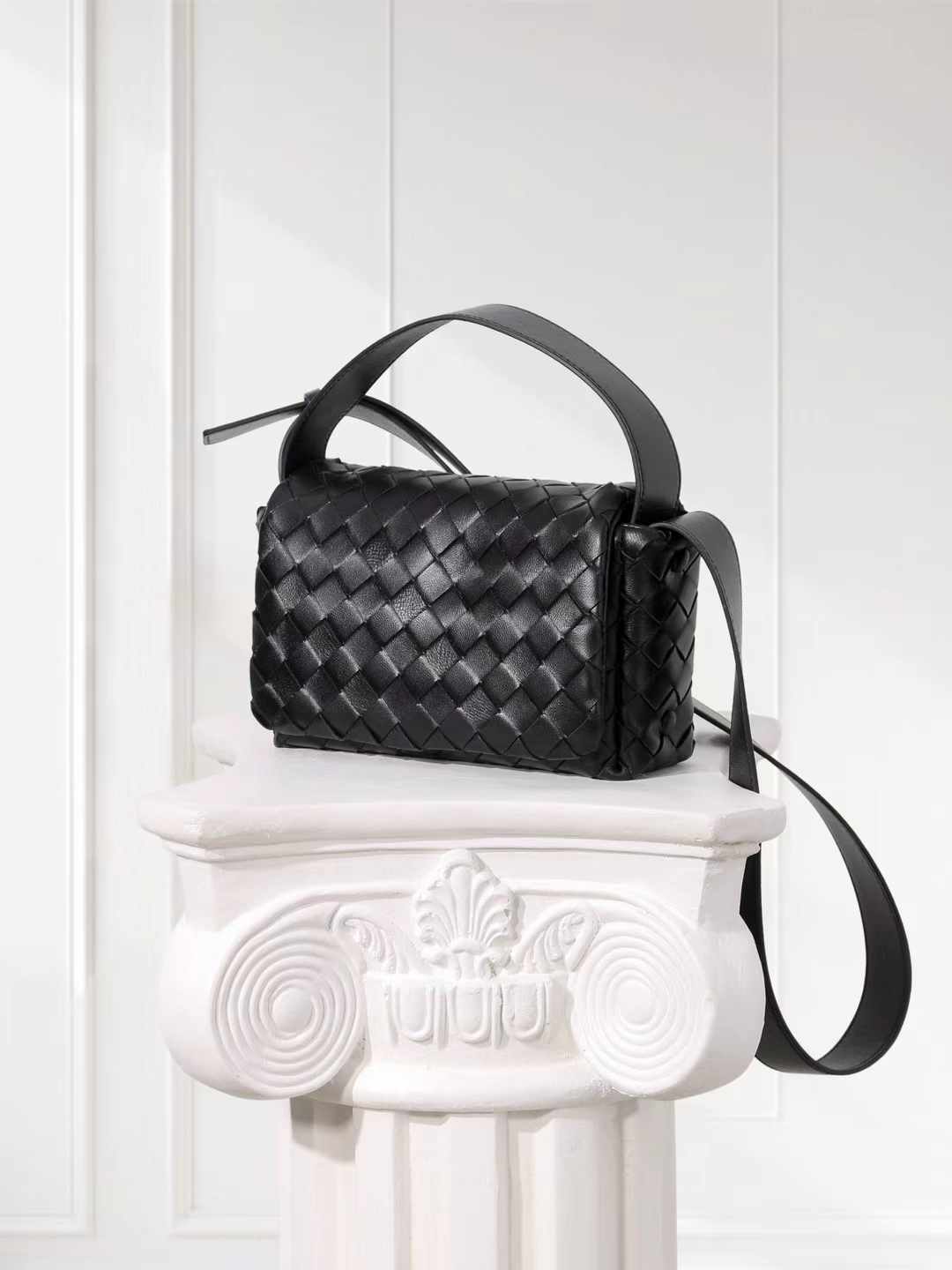 Handcrafted Intrecciato Mini Bag with Flap, Designer Weaven Calfskin Leather Crossbody & Top Handle Box Bag