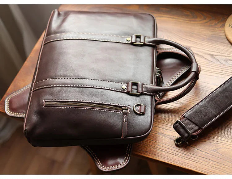 Handcrafted Italian Full Grain Leather Briefcase for Men | Luxury Executive Laptop & Business Satchel