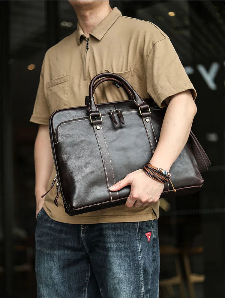 Handcrafted Italian Full Grain Leather Briefcase for Men | Luxury Executive Laptop & Business Satchel