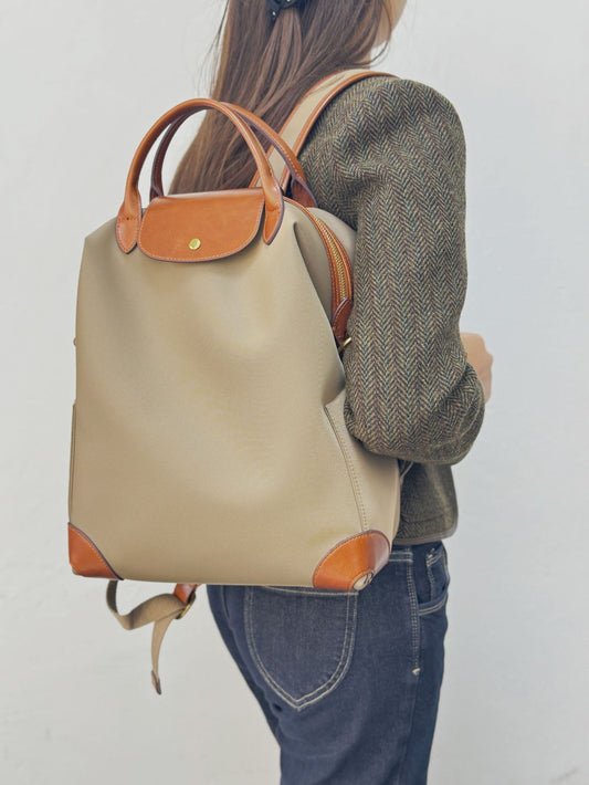Handcrafted Luxury Women's Nylon Backpack,  Large Laptop Bag, Waterproof Oxford Nylon with Cowhide Leather Trim