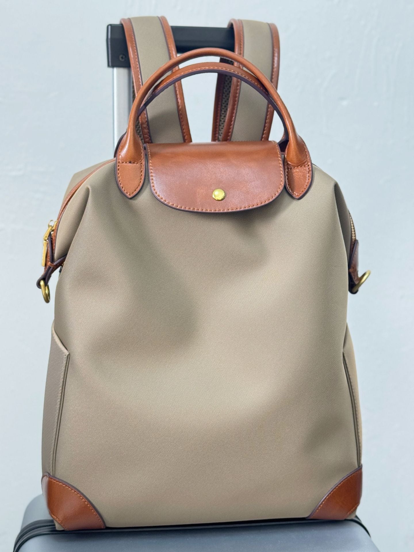 Handcrafted Luxury Women's Nylon Backpack,  Large Laptop Bag, Waterproof Oxford Nylon with Cowhide Leather Trim