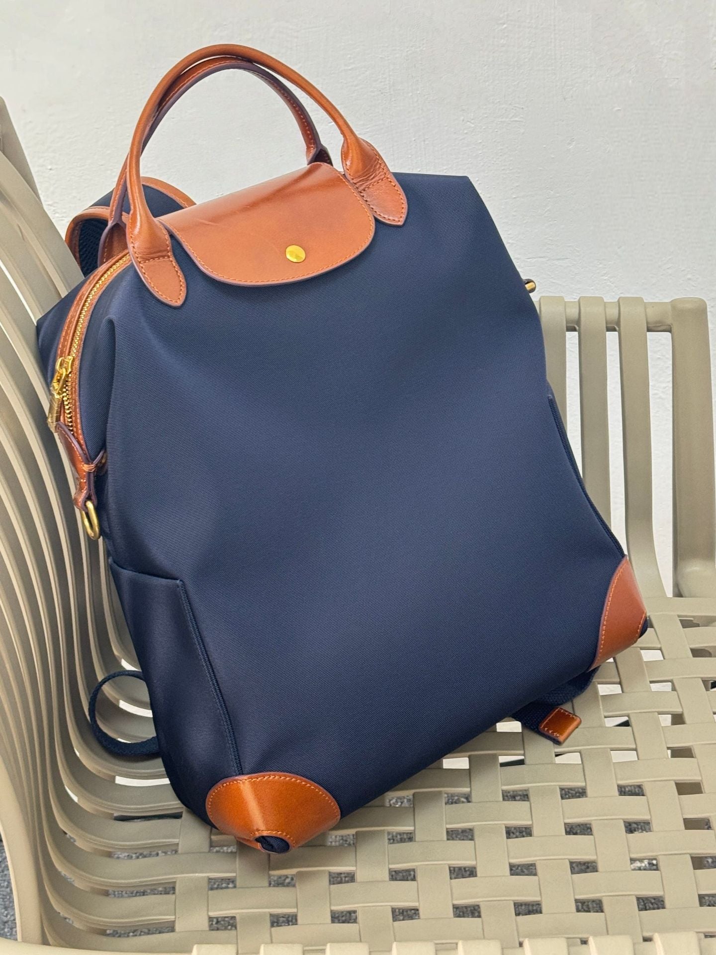 Handcrafted Luxury Women's Nylon Backpack,  Large Laptop Bag, Waterproof Oxford Nylon with Cowhide Leather Trim