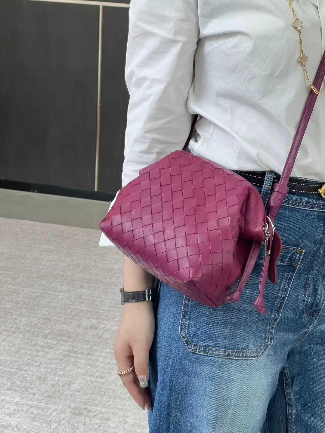 Handcrafted Premium Lambskin Leather Intrecciato Crossbody Bag, Luxury Woven Small Purse