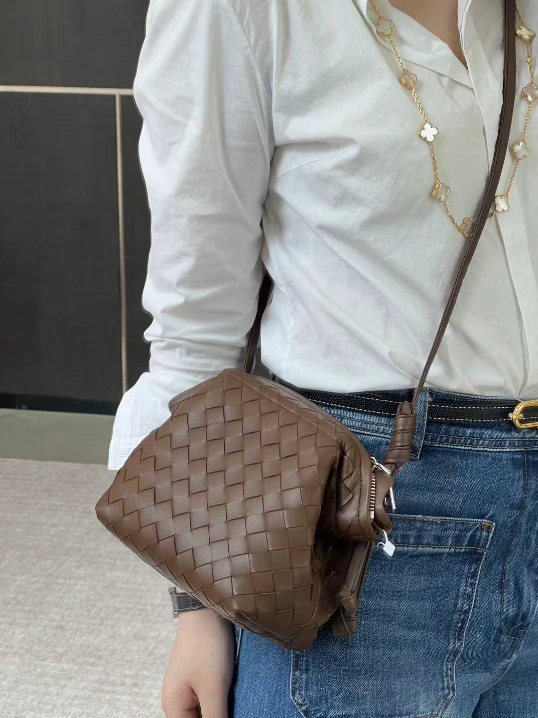 Handcrafted Premium Lambskin Leather Intrecciato Crossbody Bag, Luxury Woven Small Purse