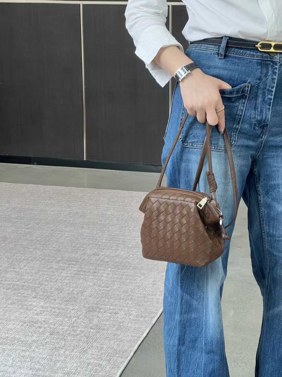 Handcrafted Premium Lambskin Leather Intrecciato Crossbody Bag, Luxury Woven Small Purse