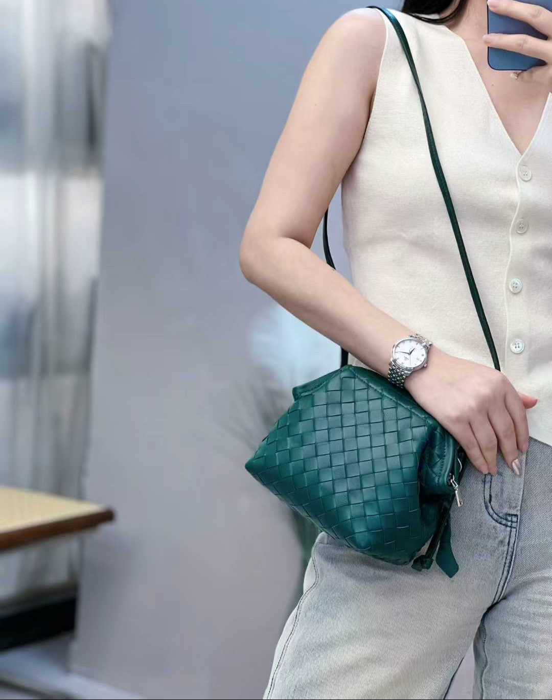 Handcrafted Premium Lambskin Leather Intrecciato Crossbody Bag, Luxury Woven Small Purse