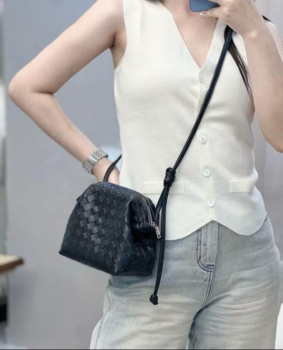 Handcrafted Premium Lambskin Leather Intrecciato Crossbody Bag, Luxury Woven Small Purse