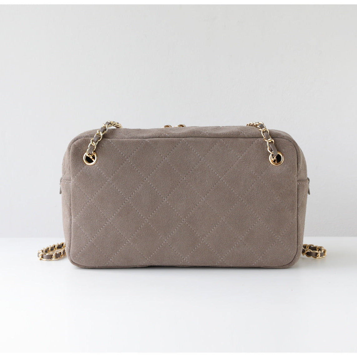 Handcrafted Quilted Suede Cowhide Camera Bag | Women's Chain Shoulder Bag with Turn-Lock Clasp