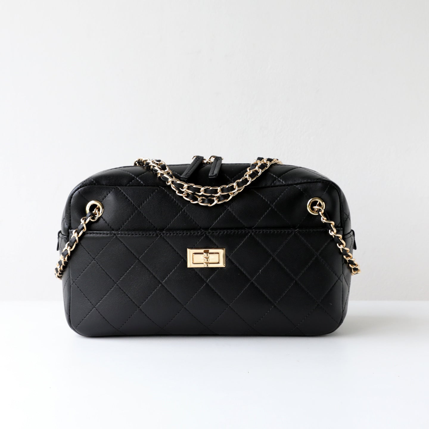 Handcrafted Quilted Suede Cowhide Camera Bag | Women's Chain Shoulder Bag with Turn-Lock Clasp
