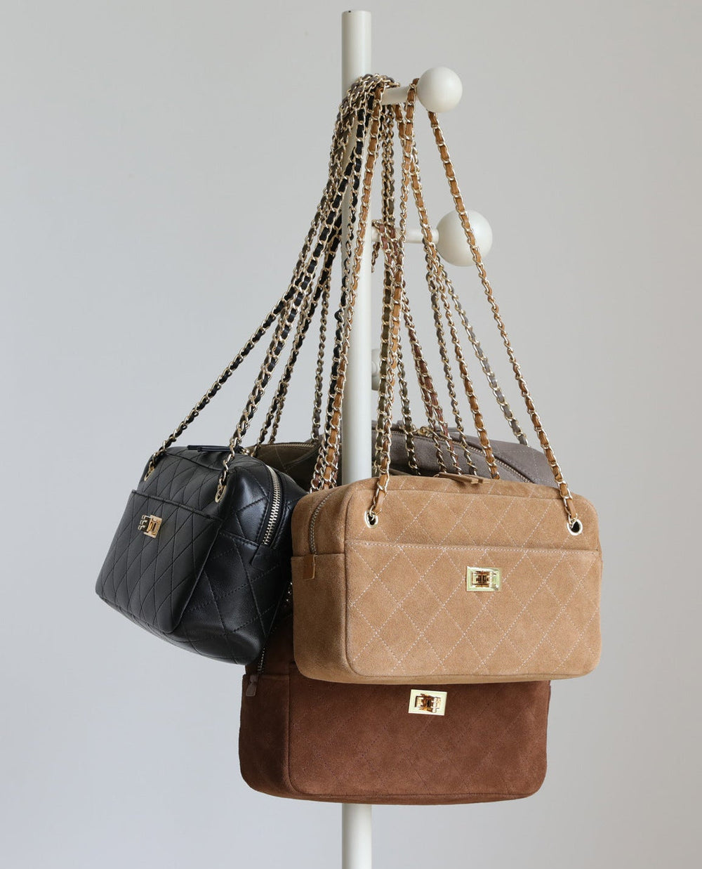 Handcrafted Quilted Suede Cowhide Camera Bag | Women's Chain Shoulder Bag with Turn-Lock Clasp