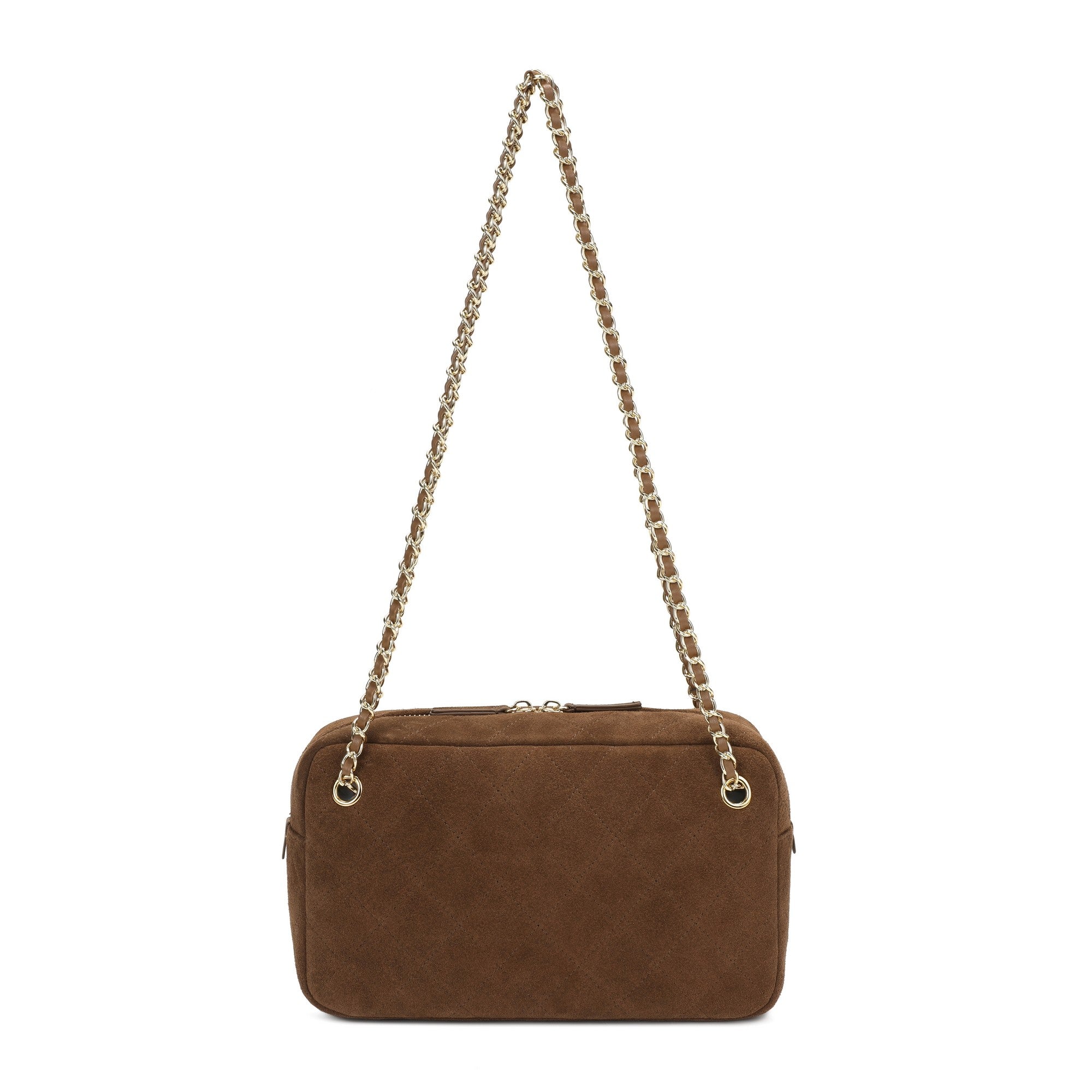 Handcrafted Quilted Suede Cowhide Camera Bag | Women's Chain Shoulder Bag with Turn-Lock Clasp