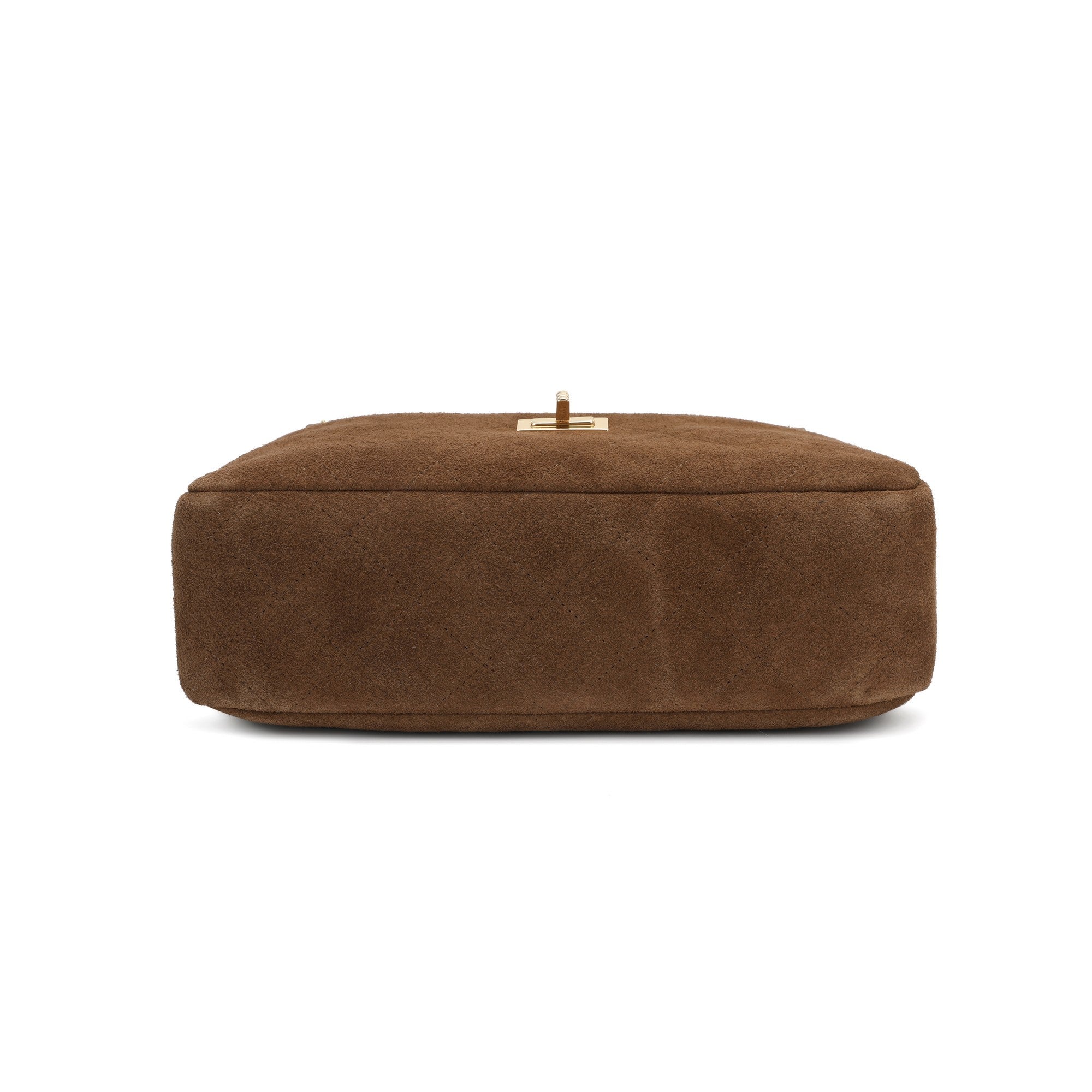 Handcrafted Quilted Suede Cowhide Camera Bag | Women's Chain Shoulder Bag with Turn-Lock Clasp