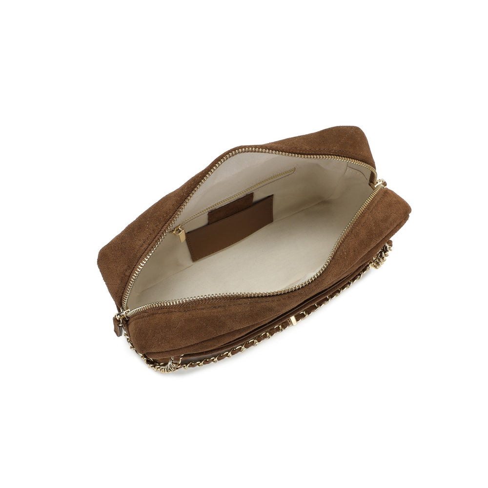Handcrafted Quilted Suede Cowhide Camera Bag | Women's Chain Shoulder Bag with Turn-Lock Clasp