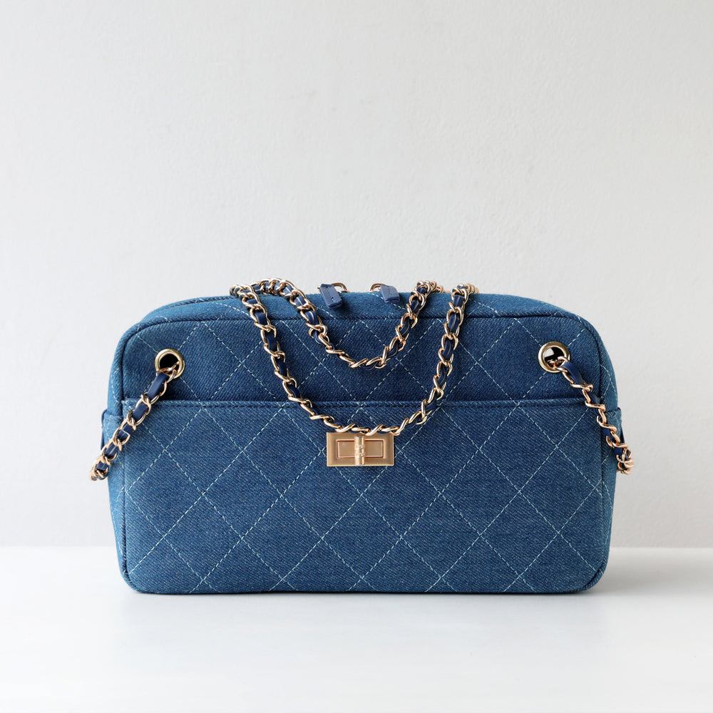 Handcrafted Quilted Suede Cowhide Camera Bag | Women's Chain Shoulder Bag with Turn-Lock Clasp