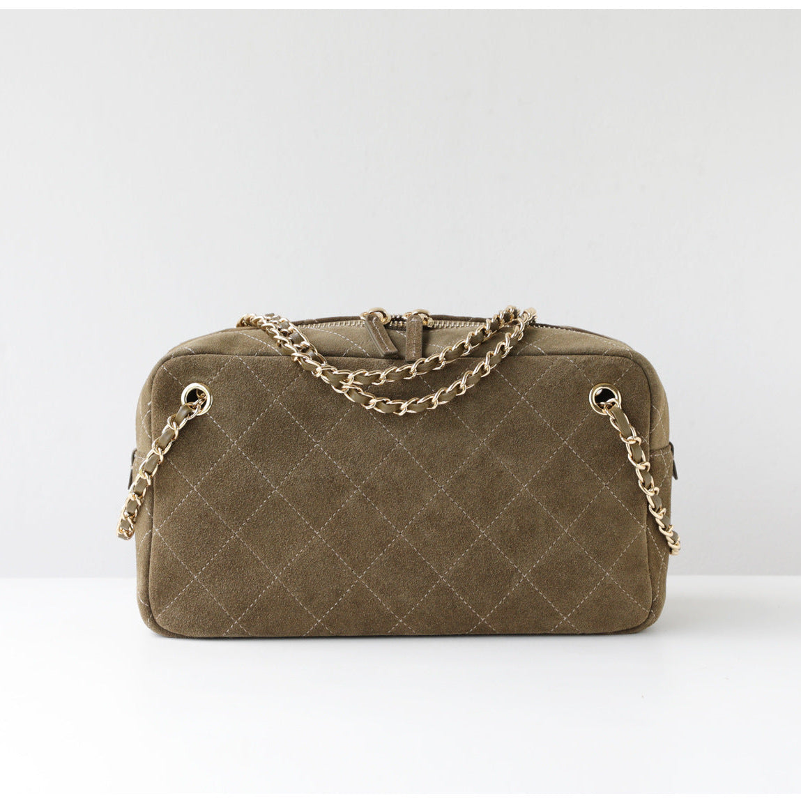 Handcrafted Quilted Suede Cowhide Camera Bag | Women's Chain Shoulder Bag with Turn-Lock Clasp