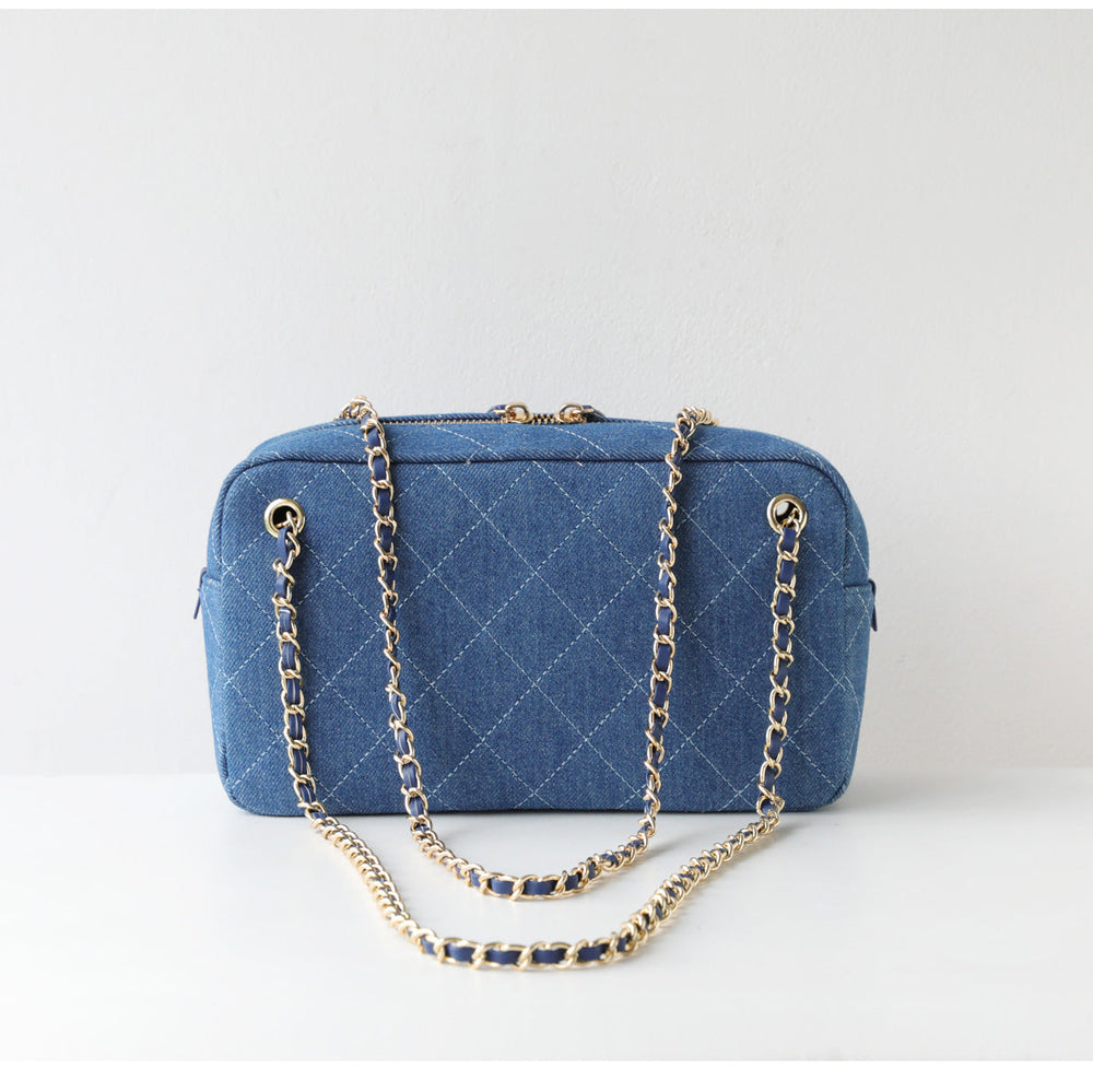 Handcrafted Quilted Suede Cowhide Camera Bag | Women's Chain Shoulder Bag with Turn-Lock Clasp