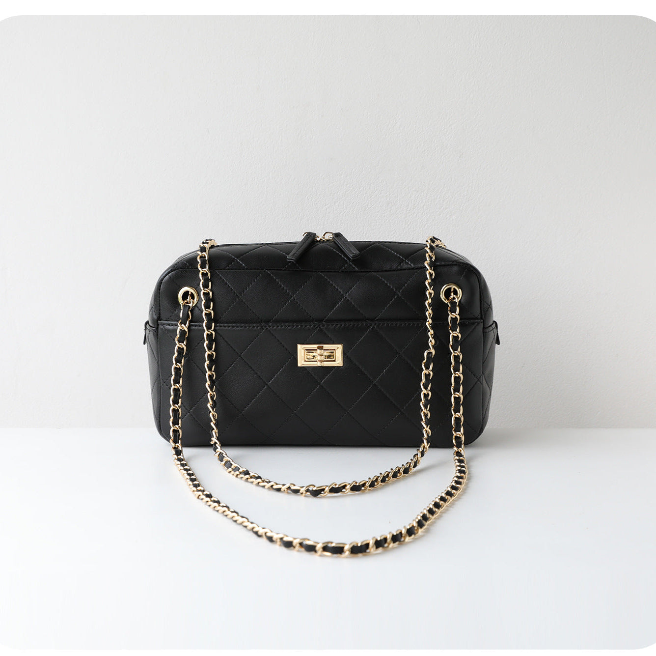 Handcrafted Quilted Suede Cowhide Camera Bag | Women's Chain Shoulder Bag with Turn-Lock Clasp