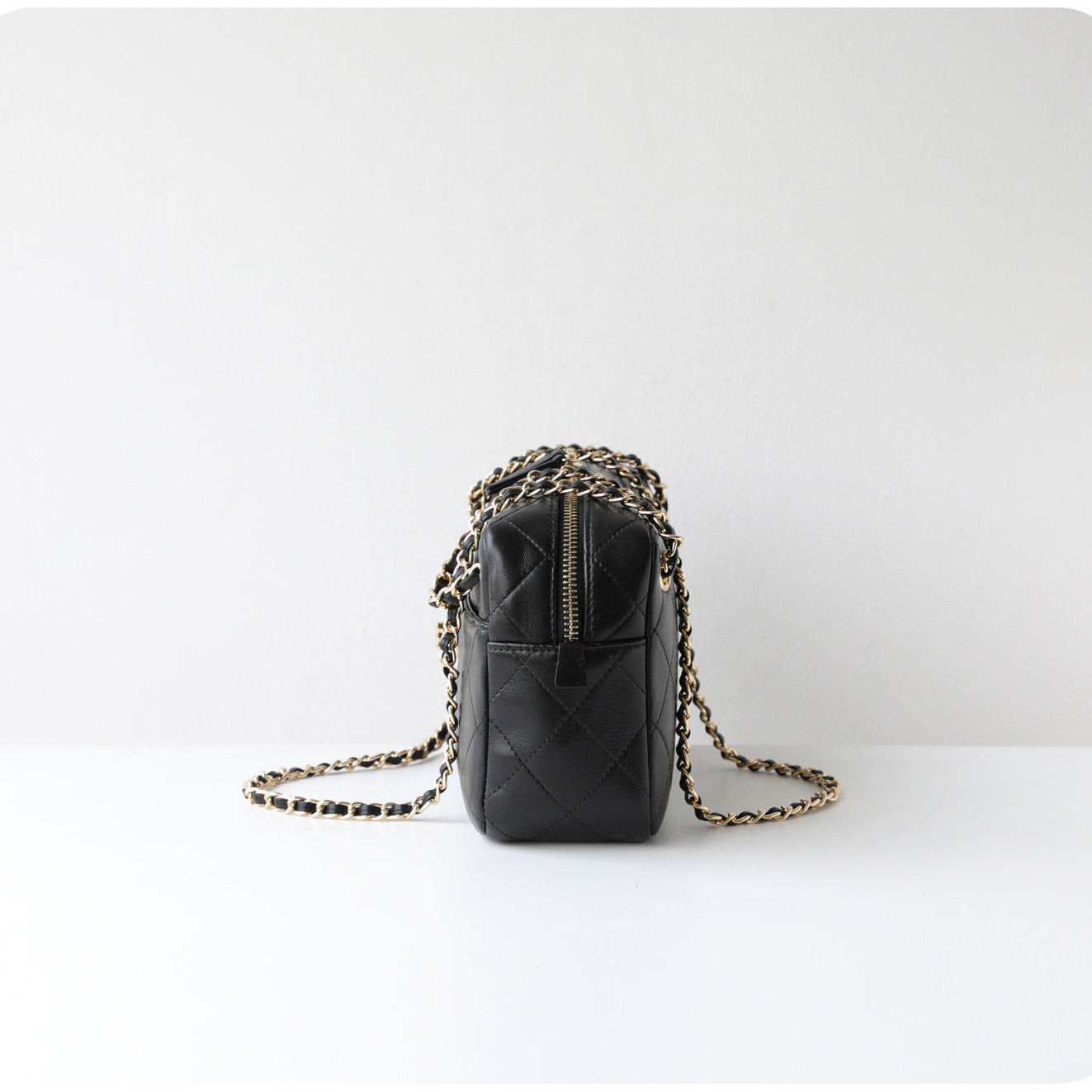 Handcrafted Quilted Suede Cowhide Camera Bag | Women's Chain Shoulder Bag with Turn-Lock Clasp