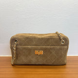 Handcrafted Quilted Suede Cowhide Camera Bag | Women's Chain Shoulder Bag with Turn-Lock Clasp