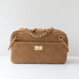 Handcrafted Quilted Suede Cowhide Camera Bag | Women's Chain Shoulder Bag with Turn-Lock Clasp