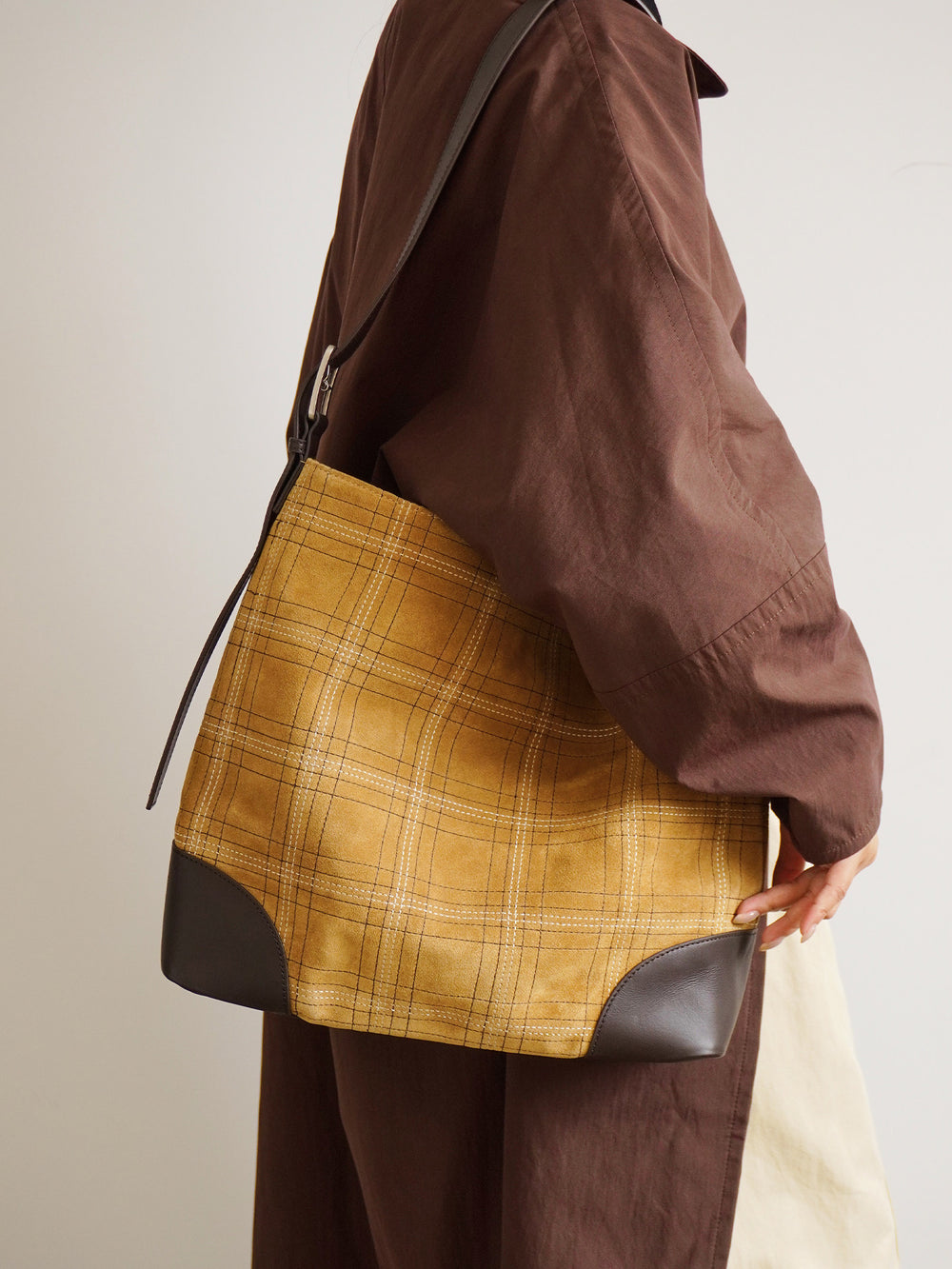 Handcrafted Suede Leather Plaid Tote Bag | Women's Oversized Shoulder & Crossbody Purse