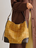 Handcrafted Suede Leather Plaid Tote Bag | Women's Oversized Shoulder & Crossbody Purse