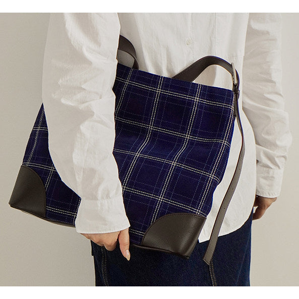 Handcrafted Suede Leather Plaid Tote Bag | Women's Oversized Shoulder & Crossbody Purse