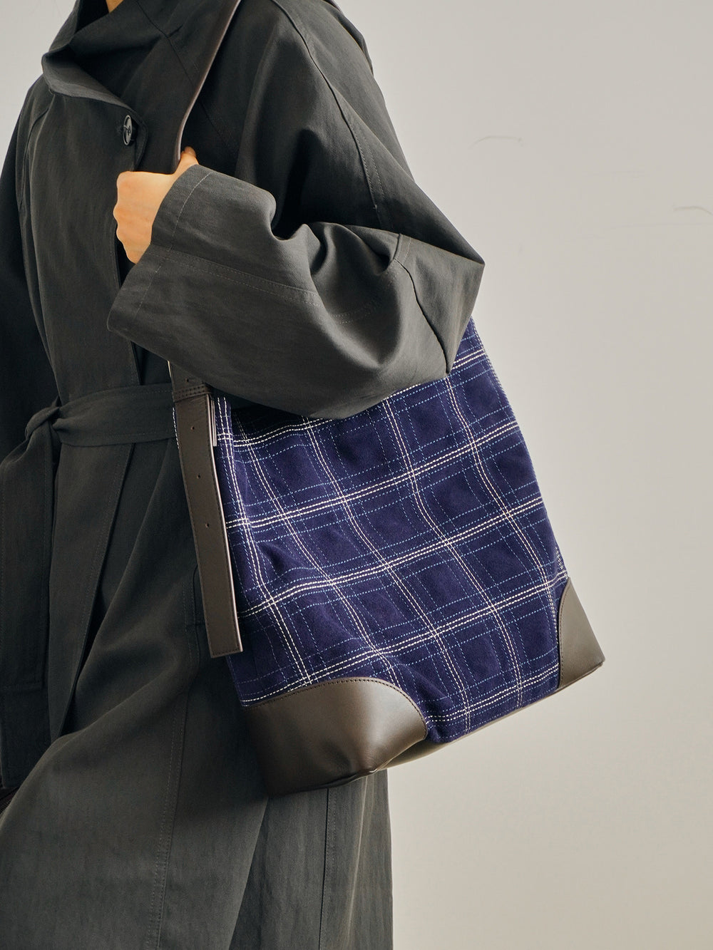 Handcrafted Suede Leather Plaid Tote Bag | Women's Oversized Shoulder & Crossbody Purse