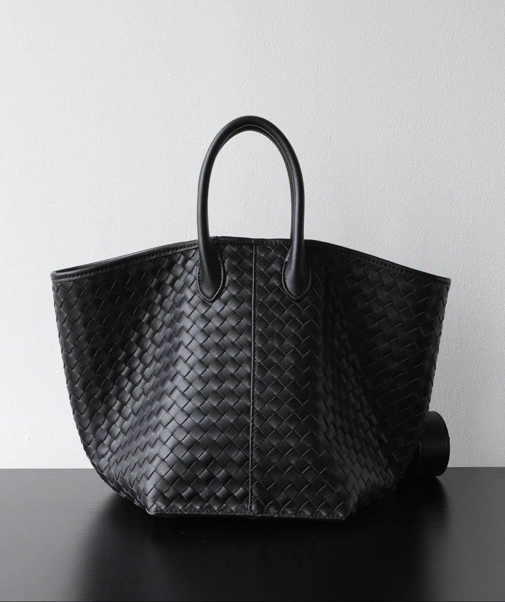 Handcrafted Top-Grain Sheepskin Woven Tote Bag | Women's Luxury Soft Lambskin Leather Bucket Shoulder Bag