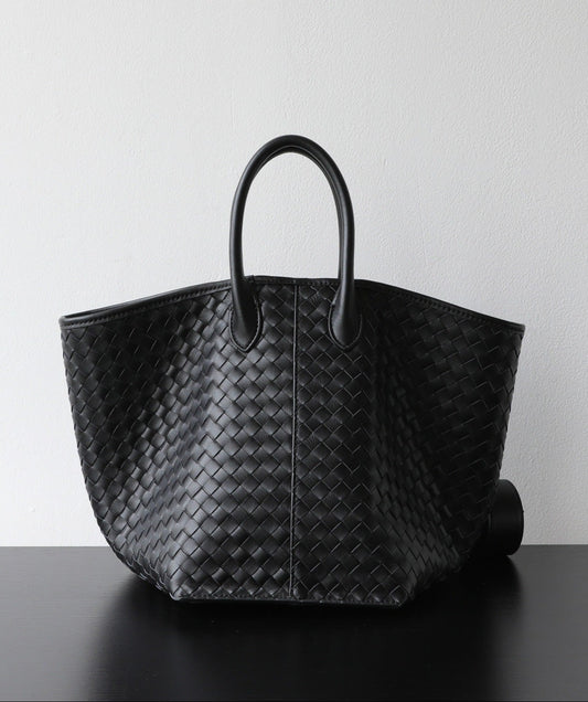 Handcrafted Top-Grain Sheepskin Woven Tote Bag | Women's Luxury Soft Lambskin Leather Bucket Shoulder Bag