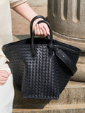 Handcrafted Top-Grain Sheepskin Woven Tote Bag | Women's Luxury Soft Lambskin Leather Bucket Shoulder Bag