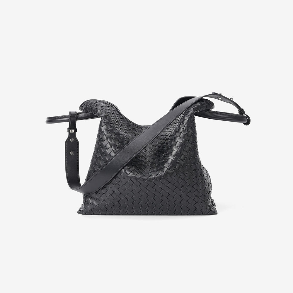 Handcrafted Top-Grain Sheepskin Woven Tote Bag | Women's Luxury Soft Lambskin Leather Bucket Shoulder Bag