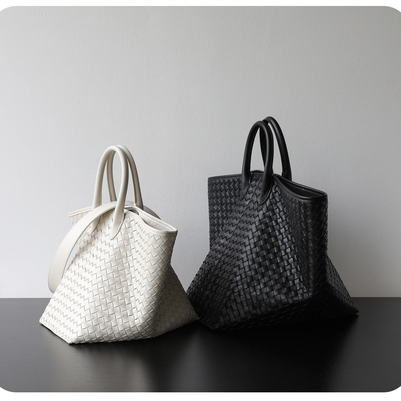 Handcrafted Top-Grain Sheepskin Woven Tote Bag | Women's Luxury Soft Lambskin Leather Bucket Shoulder Bag