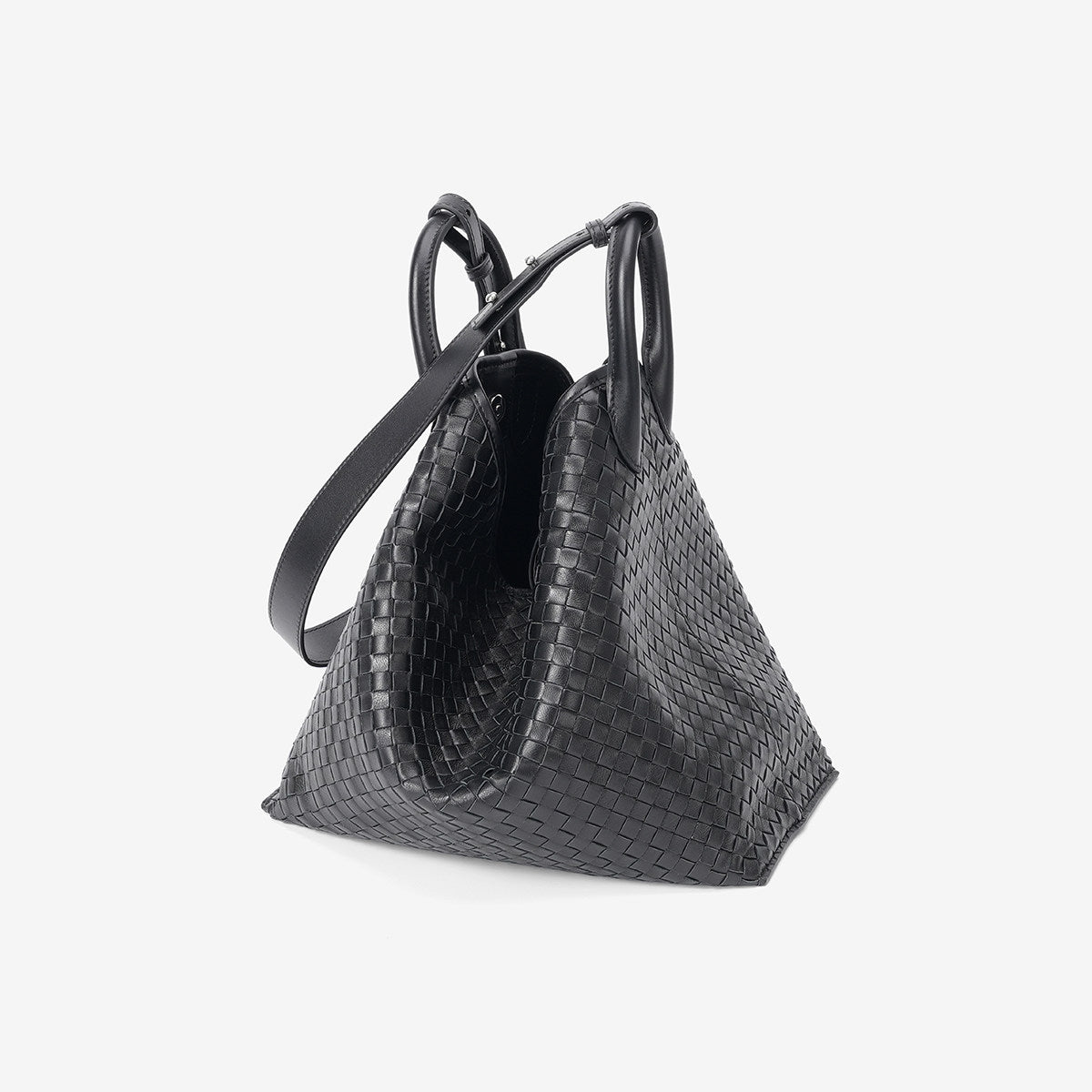 Handcrafted Top-Grain Sheepskin Woven Tote Bag | Women's Luxury Soft Lambskin Leather Bucket Shoulder Bag